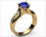 Gold ring Sapphire Engagement Ring 18K Yellow Gold Tension Ring - Lianne Jewelry