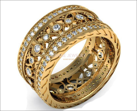 Wide Vintage style Filigree Ring engagement Ring 18K Yellow gold Expensive wedding ring Filigree wedding band Wide wedding band 122 stones - Lianne Jewelry