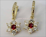 Unique Vintage Ruby Dangle Earrings Wedding Earrings 18K Gold Top Quality Rubies and Diamonds Flower Design Perfect Womens Gift for Her - Lianne Jewelry