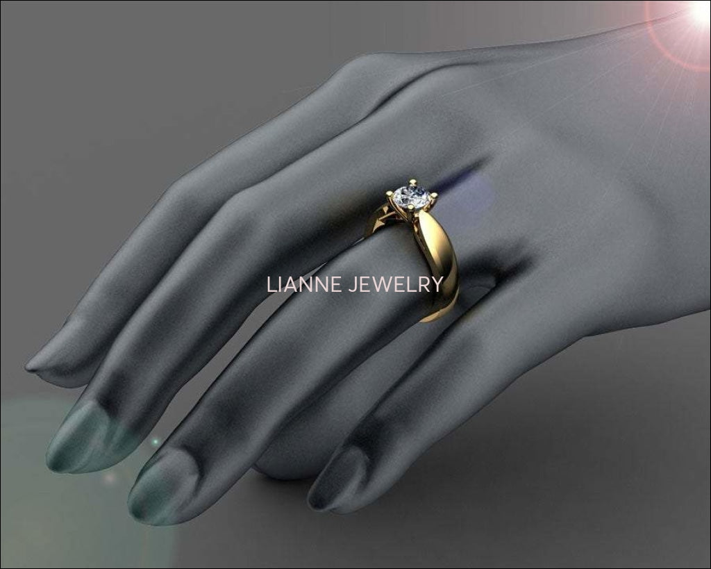 Diamond ring  Unique Engagement Diamond Contour ring Solitaire 3/4 Carat made in 18K Yellow or 18K White gold - Lianne Jewelry