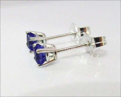 14K White gold Blue Stud Earrings, 4mm Lab Sapphire Christmas Gift Earring Jewelry - Lianne Jewelry