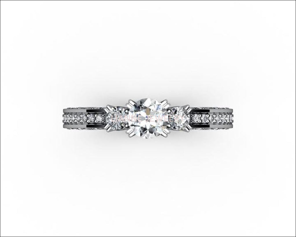 Unique One carat Engagement Diamond ring in Bella Design channel-set pavé half moon trellis crafted in 18K Yellow gold or 18K White gold - Lianne Jewelry