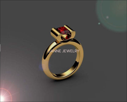 Ruby Engagement ring Radiant cut Deep Extra Fine Pigeons Blood red 18K Yellow gold or 18K White gold - Lianne Jewelry