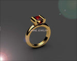 Ruby Engagement ring Radiant cut Deep Extra Fine Pigeons Blood red 18K Yellow gold or 18K White gold - Lianne Jewelry