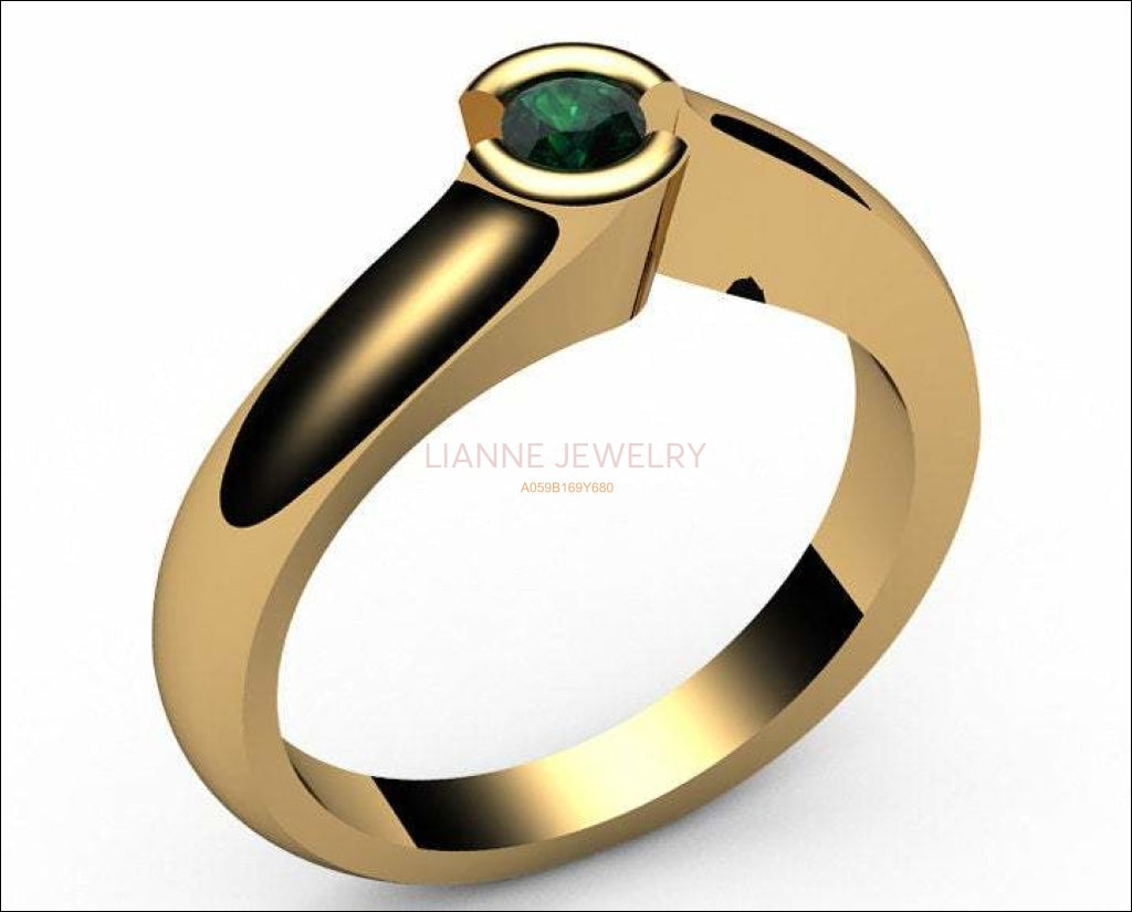 Gold ring Emerald Engagement ring Half bezel tension Solitaire Emerald Ring  carat 18K Yellow gold 18K White gold Jewelry - Lianne Jewelry