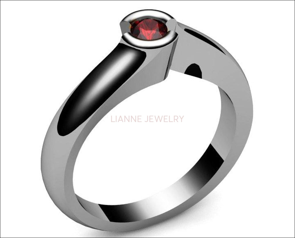 Ruby Engagement ring Half bezel tension Solitaire Ruby Ring carat 18K Yellow gold 18K White gold Jewelry - Lianne Jewelry