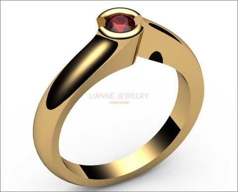 Ruby Engagement ring Half bezel tension Solitaire Ruby Ring carat 18K Yellow gold 18K White gold Jewelry - Lianne Jewelry