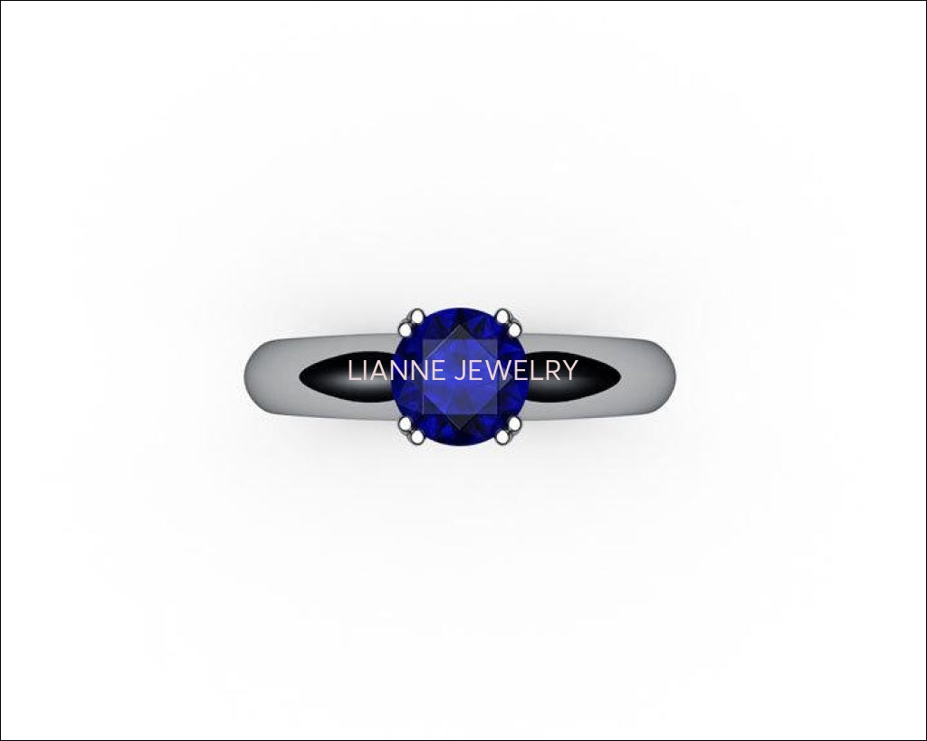 Gold Ring Sapphire Ring Victorian ring Engagement Ring Solitaire Ring 18K White gold September Birthstone - Lianne Jewelry