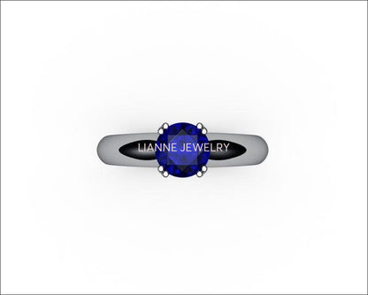 Gold Ring Sapphire Ring Victorian ring Engagement Ring Solitaire Ring 18K White gold September Birthstone - Lianne Jewelry