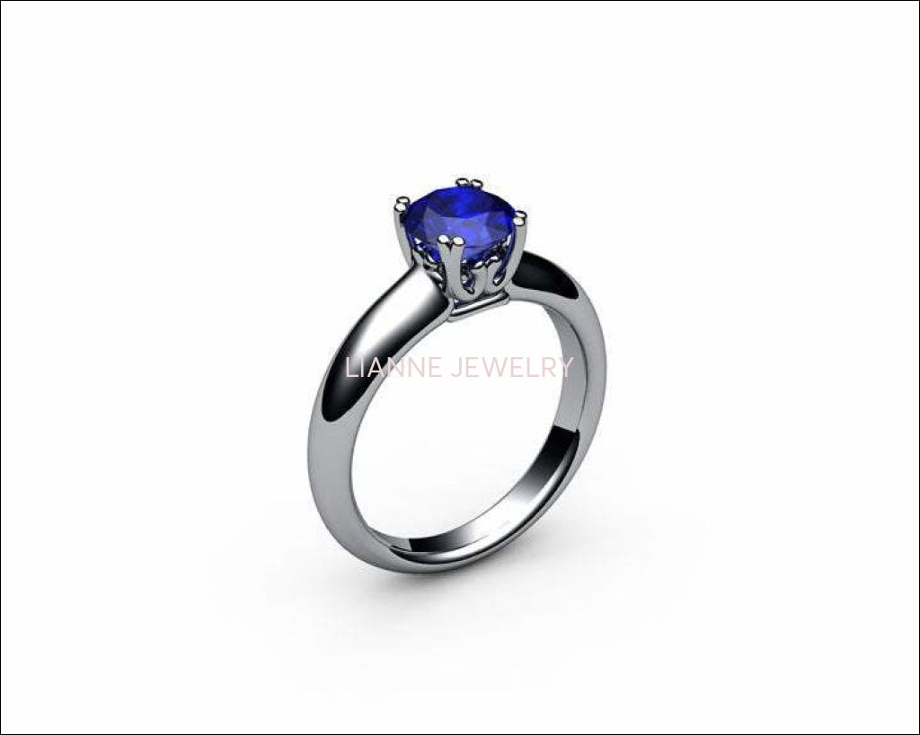 Gold Ring Sapphire Ring Victorian ring Engagement Ring Solitaire Ring 18K White gold September Birthstone - Lianne Jewelry