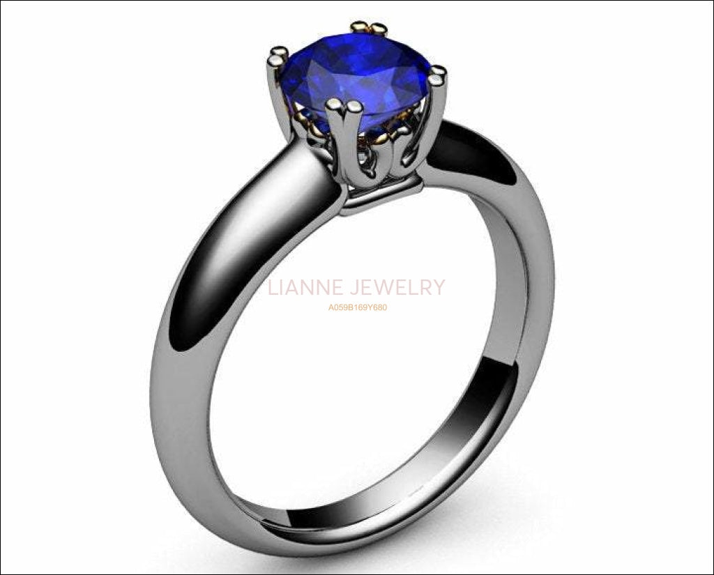 Gold Ring Sapphire Ring Victorian ring Engagement Ring Solitaire Ring 18K White gold September Birthstone - Lianne Jewelry