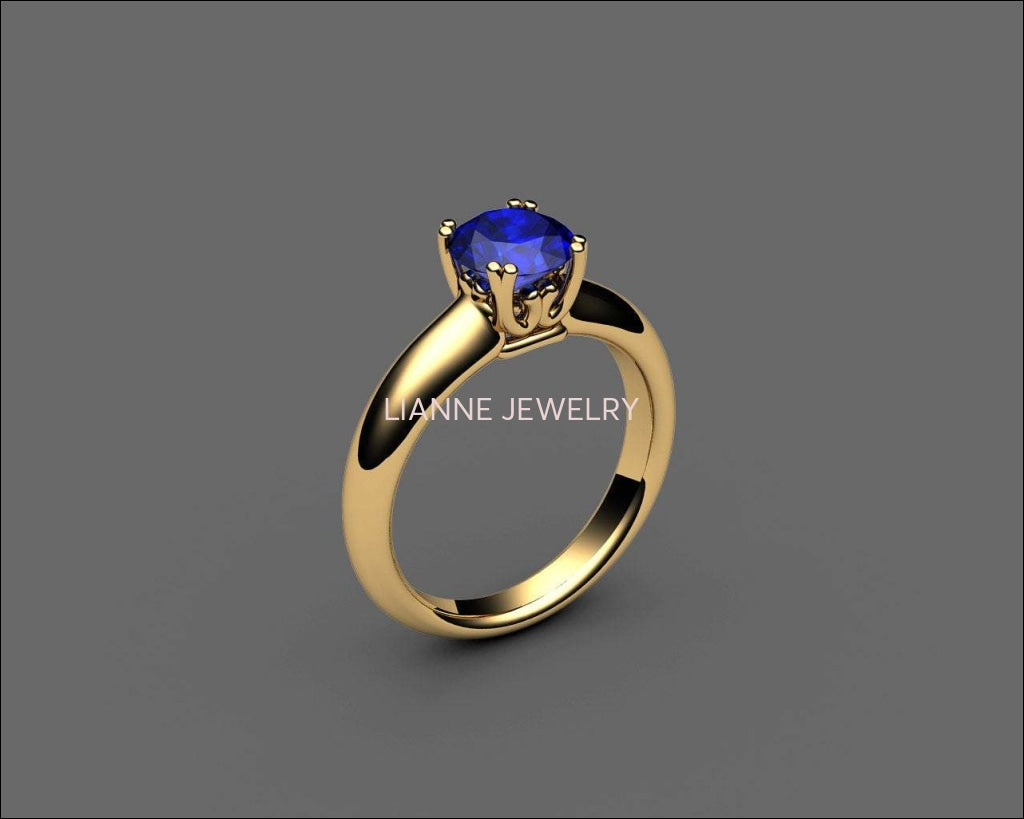 Gold ring Celtic ring Sapphire Ring Engagement Ring Solitaire Ring 18K Yellow gold September Birthstone - Lianne Jewelry