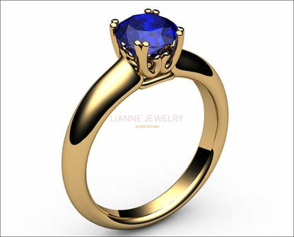 Gold ring Celtic ring Sapphire Ring Engagement Ring Solitaire Ring 18K Yellow gold September Birthstone - Lianne Jewelry