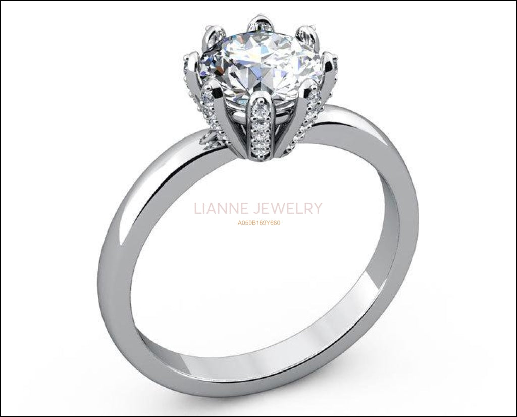 8 prongs Diamond ring Solitaire Engagement Ring Solitaire Ring 18K gold Ring White Gold ring Jewelry - Lianne Jewelry