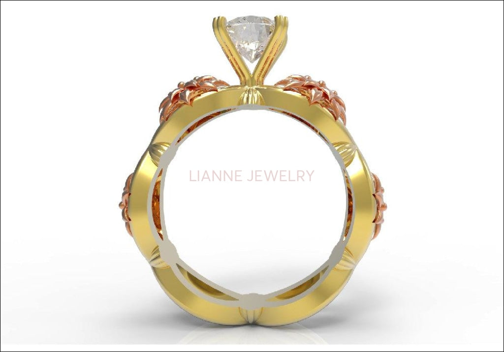 Diamond ring  Gold ring moissanite engagement ring Solid 18K Yellow and Rose Gold - Lianne Jewelry