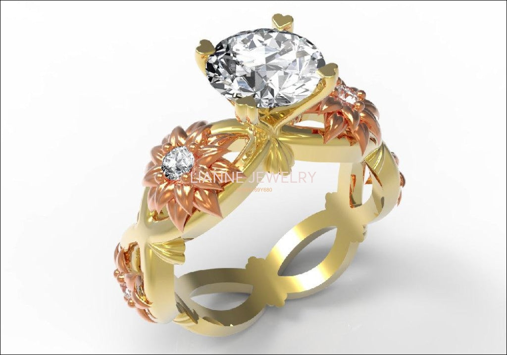 Diamond ring  Gold ring moissanite engagement ring Solid 18K Yellow and Rose Gold - Lianne Jewelry