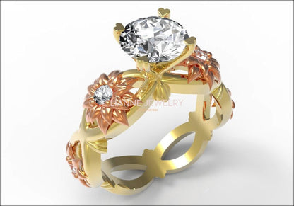 Diamond ring  Gold ring moissanite engagement ring Solid 18K Yellow and Rose Gold - Lianne Jewelry