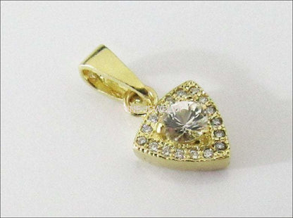 SALE 50% Off 14K Triangle Pendant SALE Diamonds surrounding White Sapphire - Lianne Jewelry