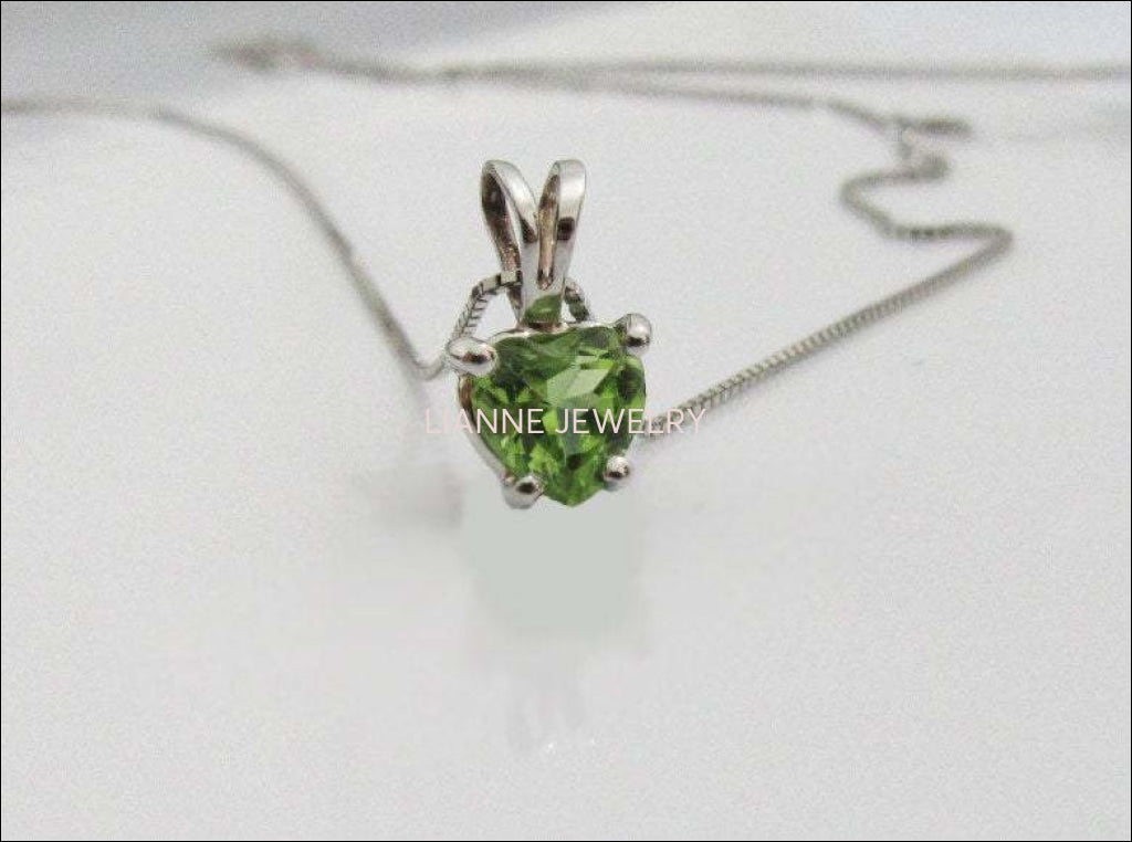 50% SALE - Peridot Heart Pendant in 14K White gold Minimalist pendant - Lianne Jewelry