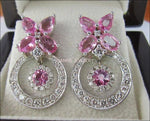 Vintage Pink Sapphire Dangle Drop Earrings 14K White Gold Sapphire Earrings Delicated Bohemian Jewelry Gift For Her. - Lianne Jewelry