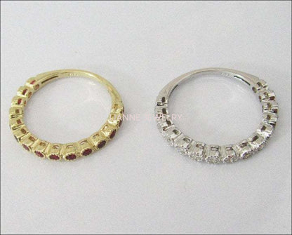 2 Anniversary Gift 2 Eternity Rings 14K White Gold with 15 Diamonds and 14K Yellow gold with 15 Rubies July Birthstone - Lianne Jewelry