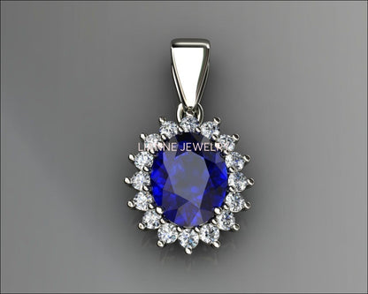 Pendant Sapphire Pendant 18K White gold Oval Pendant Diamonds D E VVS  Minimalist pendant - Lianne Jewelry