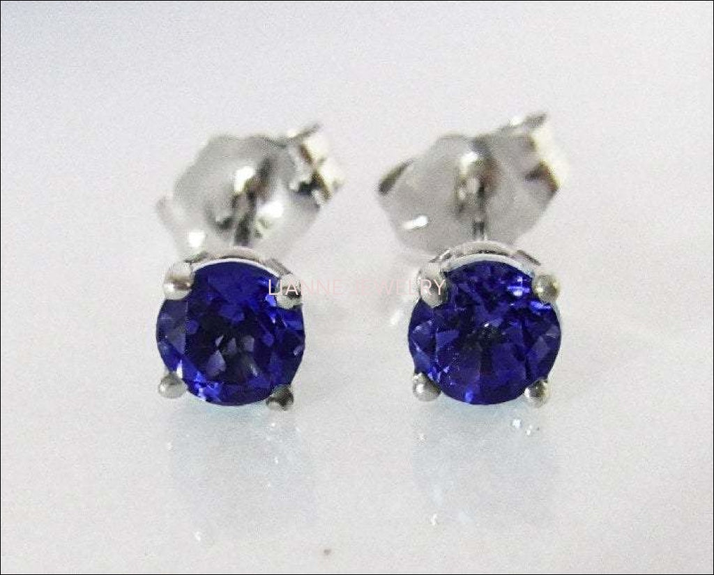 Sapphire Studs White Gold Blue stud Earrings 4mm Blue Gemstone earrings 14K White Gold Wedding Jewelry Anniversary Gift Earrings - Lianne Jewelry