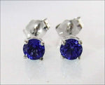 14K White gold Blue Stud Earrings, 4mm Lab Sapphire Christmas Gift Earring Jewelry - Lianne Jewelry