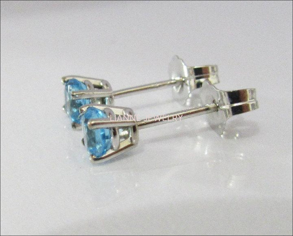 Sky Blue Studs Gold Earrings Topaz Stud Earrings 4 mm Studs Gemstone Earrings 14K White Gold Earrings Wedding Jewelry Anniversary Gift - Lianne Jewelry