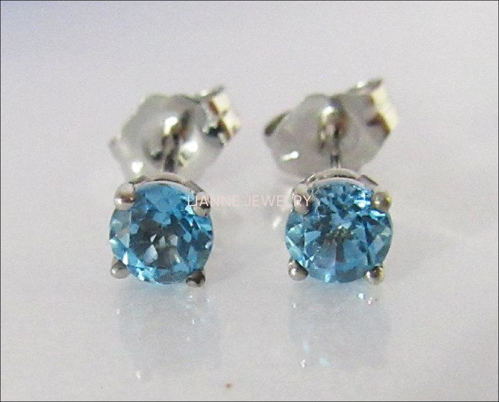 Sky Blue Studs Gold Earrings Topaz Stud Earrings 4 mm Studs Gemstone Earrings 14K White Gold Earrings Wedding Jewelry Anniversary Gift - Lianne Jewelry