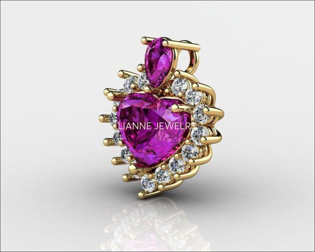 Purple Heart February Birthstone Jewelry Amethyst Pendant Purple Heart Pendant Love Pendant in Yellow Gold - Lianne Jewelry