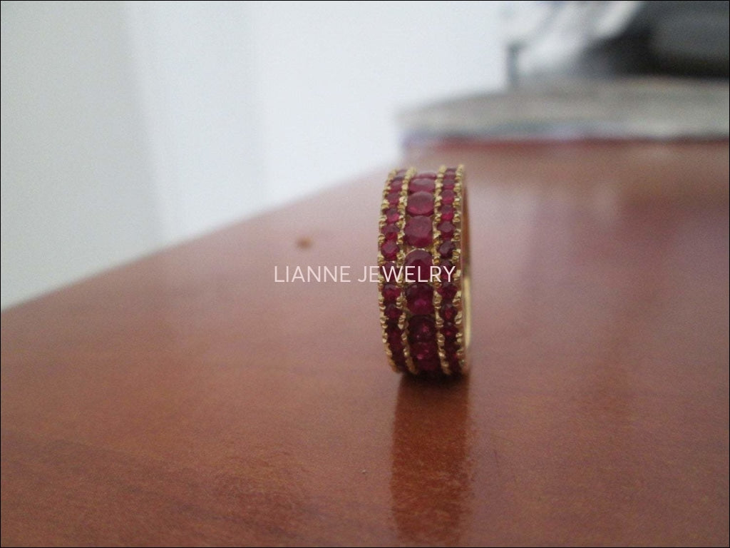 Ruby Anniversary Ring Thick Ring Ruby Eternity ring Edwardian 18K Gold 3-Row Anniversary Eternity 3.1/3 carat Natural Rubies July Birthstone - Lianne Jewelry