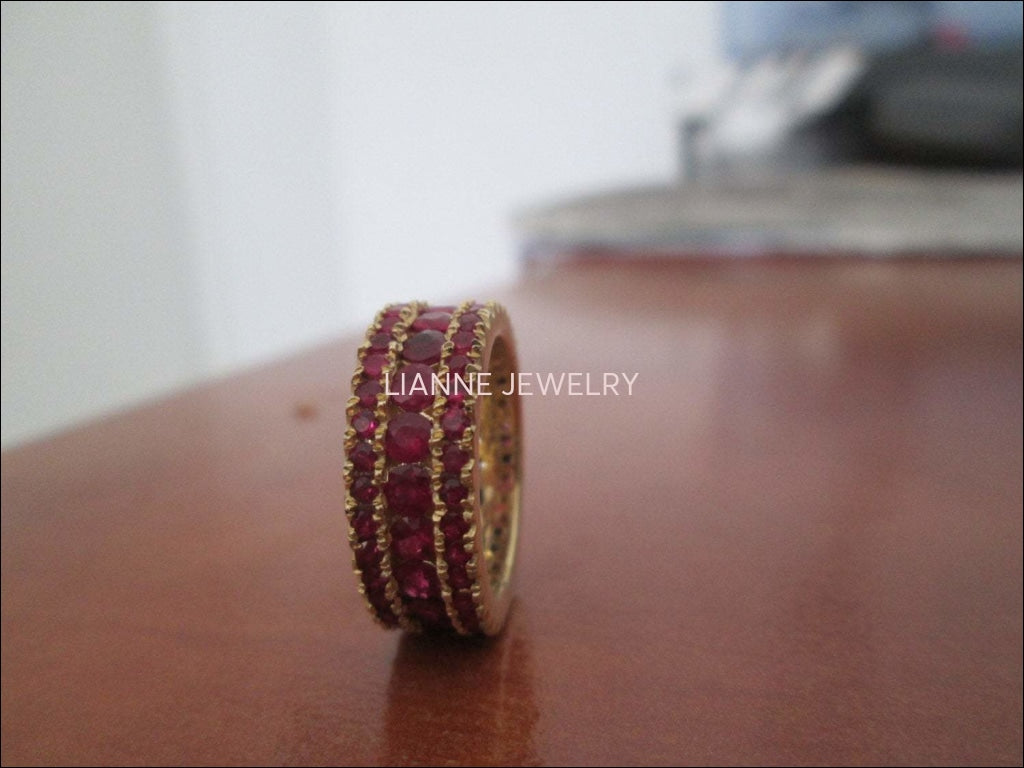 Ruby Anniversary Ring Thick Ring Ruby Eternity ring Edwardian 18K Gold 3-Row Anniversary Eternity 3.1/3 carat Natural Rubies July Birthstone - Lianne Jewelry