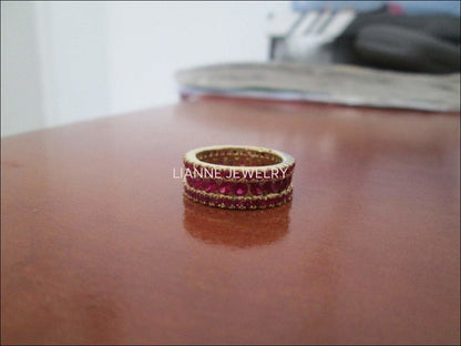 Ruby Anniversary Ring Thick Ring Ruby Eternity ring Edwardian 18K Gold 3-Row Anniversary Eternity 3.1/3 carat Natural Rubies July Birthstone - Lianne Jewelry