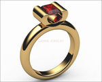 Ruby Engagement ring Radiant cut Deep Extra Fine Pigeons Blood red 18K Yellow gold or 18K White gold - Lianne Jewelry
