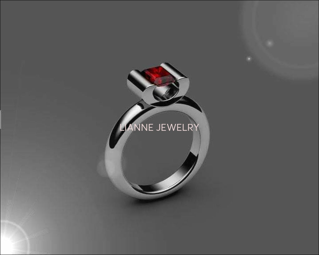 Ruby Engagement ring Radiant cut Deep Extra Fine Pigeons Blood red 18K Yellow gold or 18K White gold - Lianne Jewelry