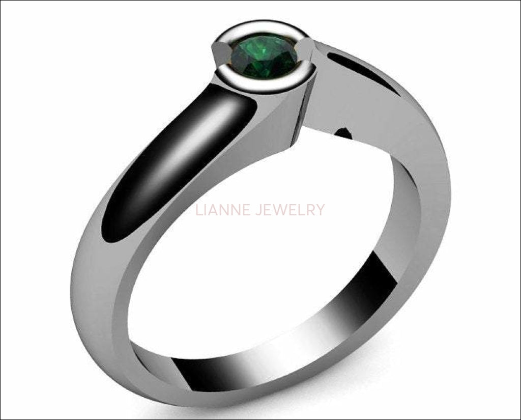 Gold ring Emerald Engagement ring Half bezel tension Solitaire Emerald Ring  carat 18K Yellow gold 18K White gold Jewelry - Lianne Jewelry