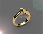 Gold ring Emerald Engagement ring Half bezel tension Solitaire Emerald Ring  carat 18K Yellow gold 18K White gold Jewelry - Lianne Jewelry