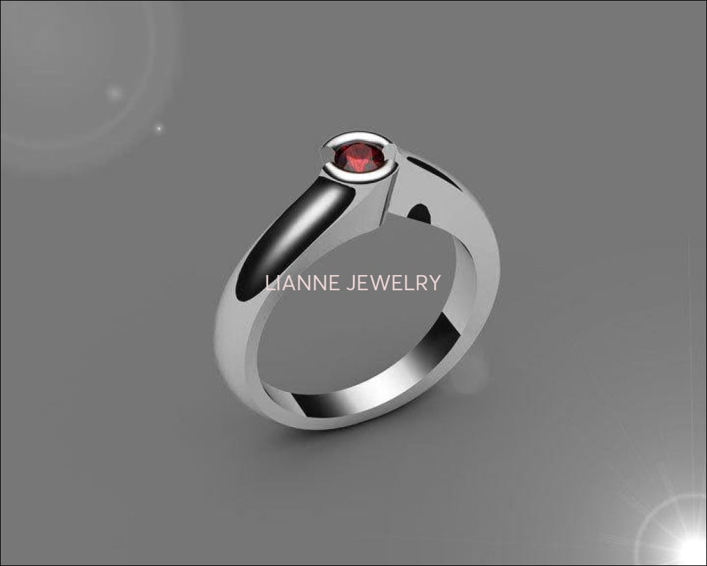 Ruby Engagement ring Half bezel tension Solitaire Ruby Ring carat 18K Yellow gold 18K White gold Jewelry - Lianne Jewelry