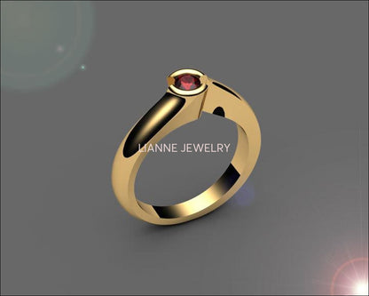 Ruby Engagement ring Half bezel tension Solitaire Ruby Ring carat 18K Yellow gold 18K White gold Jewelry - Lianne Jewelry