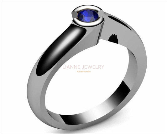 Sapphire Engagement ring Half Bezel Tension Solitaire Sapphire Ring carat 18K White gold - Lianne Jewelry