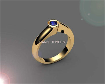 Sapphire Engagement ring Half Bezel Tension Solitaire Sapphire Ring carat 18K White gold - Lianne Jewelry