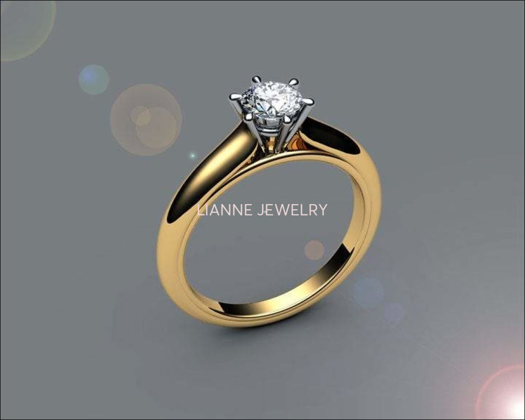 18K Solitaire Diamond Ring, 2 Tone, prongs, Unique Engagement Ring, Classic Gold Ring, Bridal Wedding Ring - Lianne Jewelry