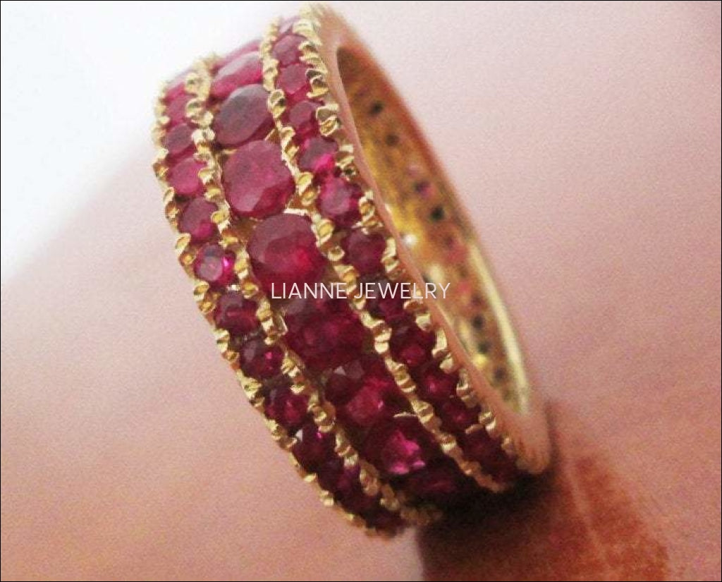 Ruby Anniversary Ring Thick Ring Ruby Eternity ring Edwardian 18K Gold 3-Row Anniversary Eternity 3.1/3 carat Natural Rubies July Birthstone - Lianne Jewelry