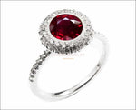 Ruby ring Halo Diamond Ring with 1.03 ct. Extra Fine Ruby surrounded with 56 Diamonds D-E-F VVS - Lianne Jewelry