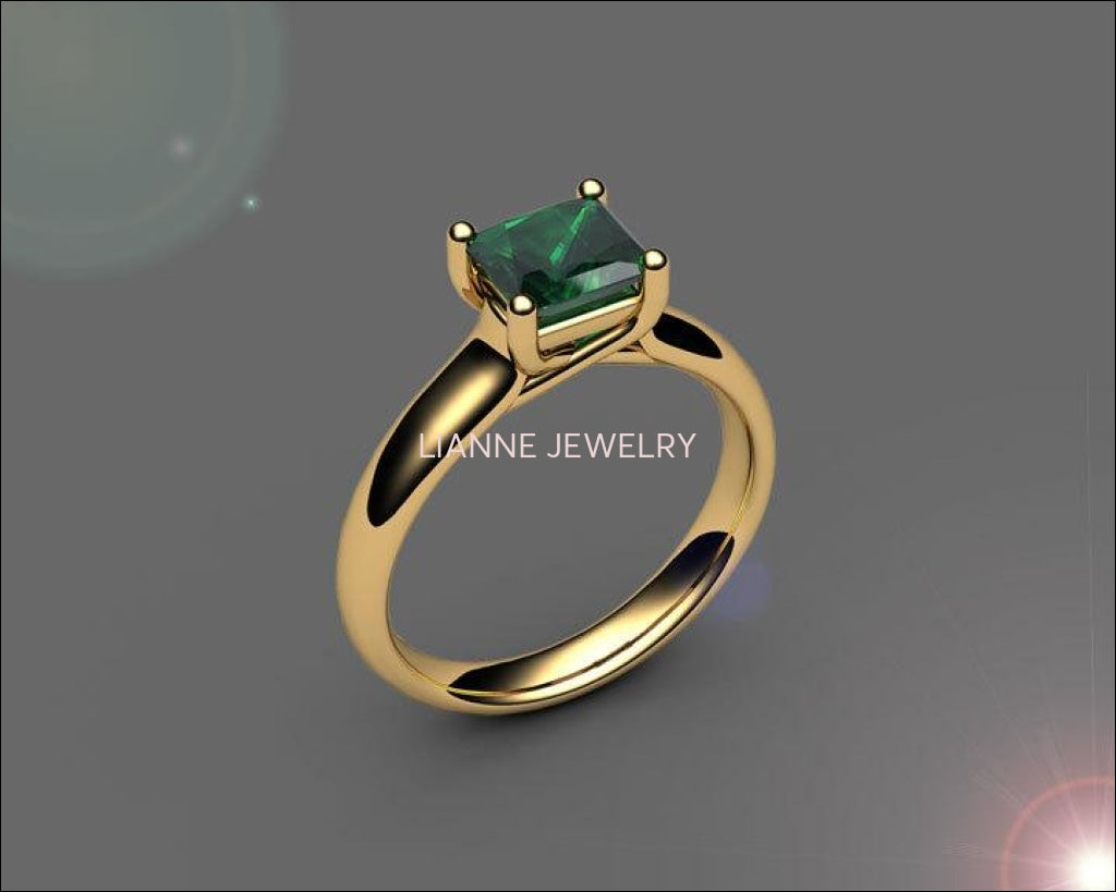 Gold ring Engagement ring Emerald ring Solitaire ring Trellis 18K White Yellow or Rose gold Jewelry - Lianne Jewelry