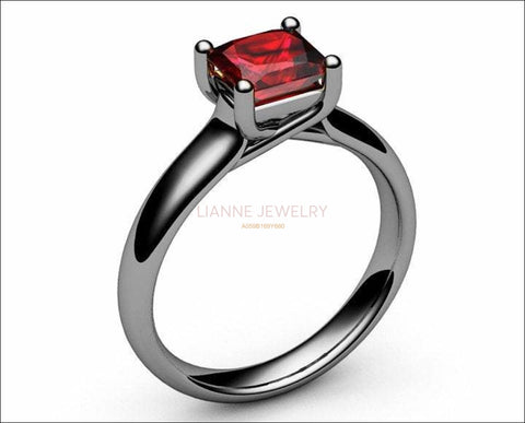18K Ruby Solitaire Ring, White gold Ruby Ring, Unique Ruby Engagement Ring, Promise ring for Her - Lianne Jewelry