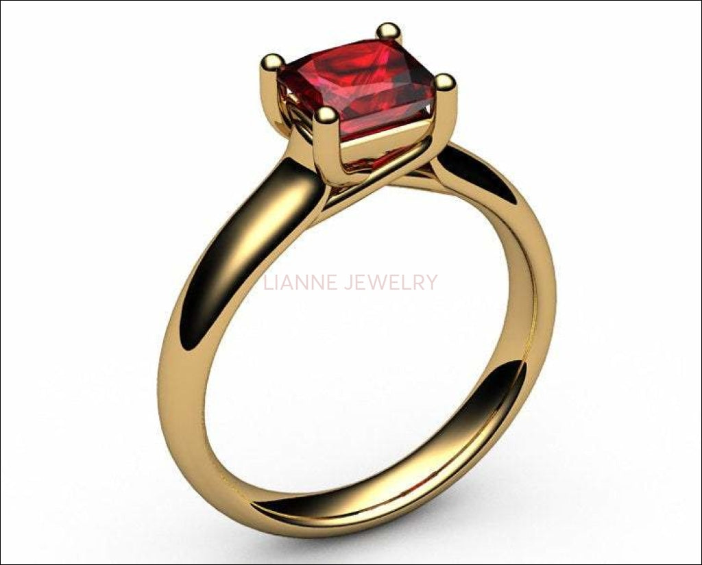 18K Ruby Solitaire Ring, White gold Ruby Ring, Unique Ruby Engagement Ring, Promise ring for Her - Lianne Jewelry