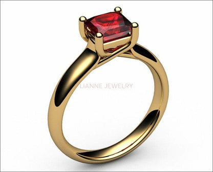 18K Ruby Solitaire Ring, White gold Ruby Ring, Unique Ruby Engagement Ring, Promise ring for Her - Lianne Jewelry