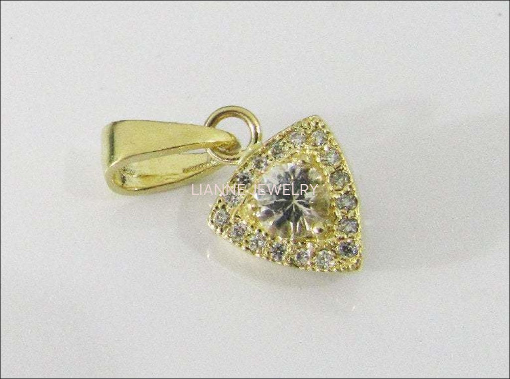 SALE 50% Off 14K Triangle Pendant SALE Diamonds surrounding White Sapphire - Lianne Jewelry